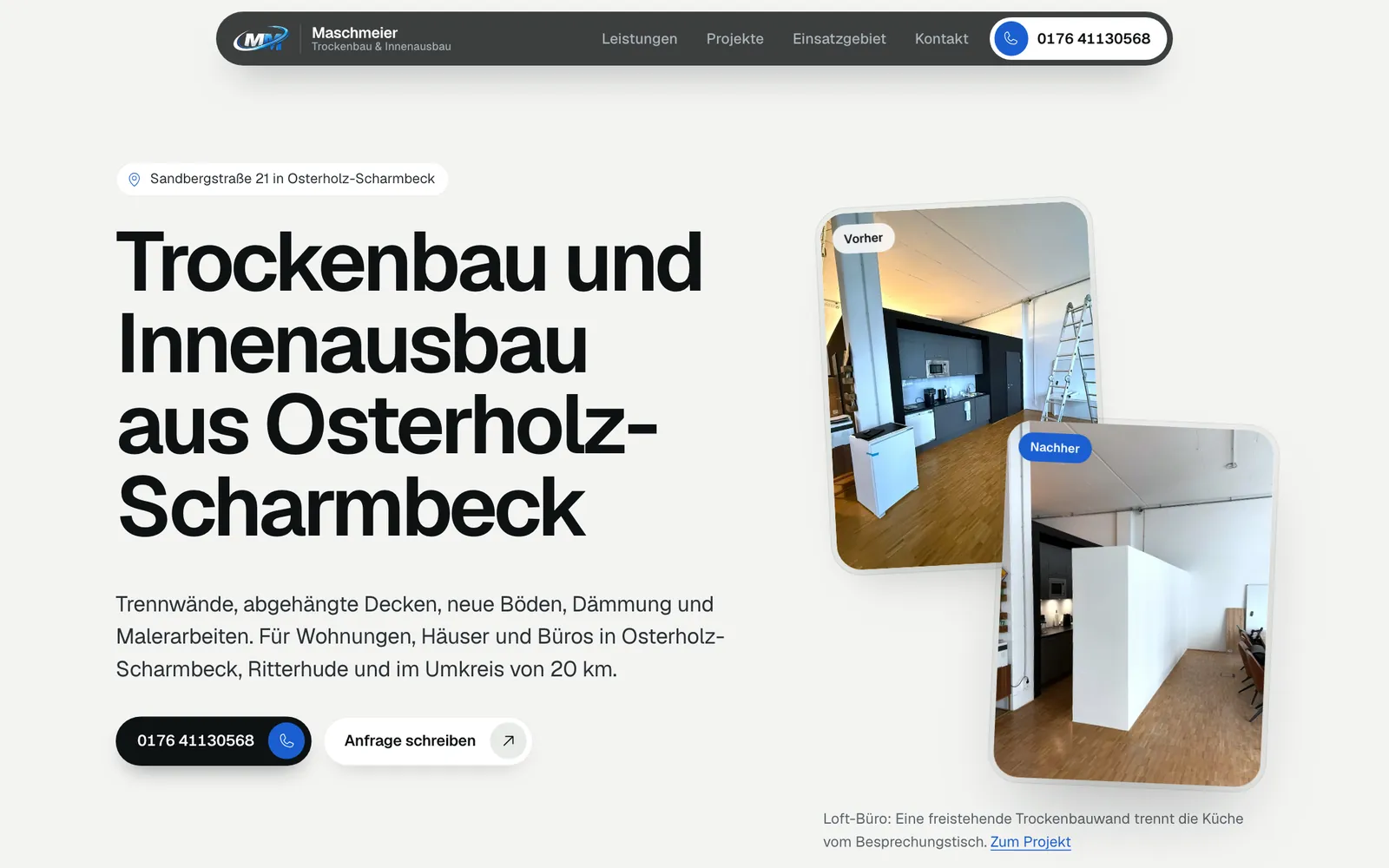 Startseite von trockenbau-maschmeier.de am Computer
