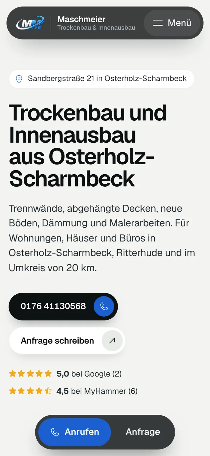 Startseite von trockenbau-maschmeier.de am Handy