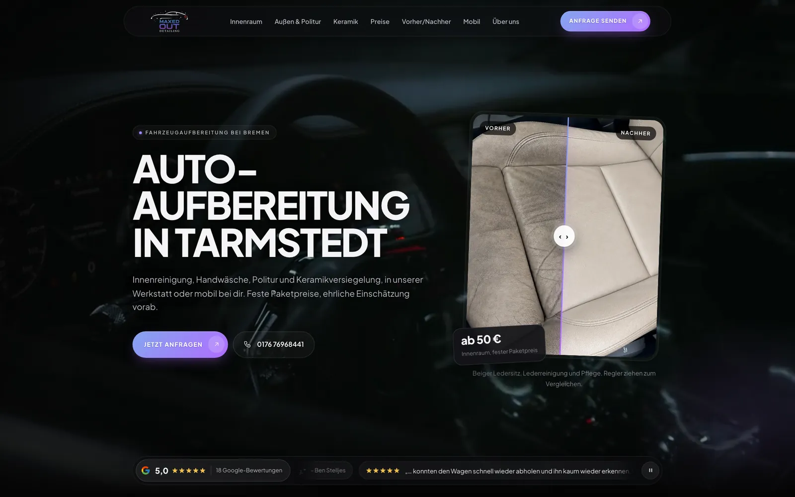 Startseite von maxedout-detailing.de am Computer