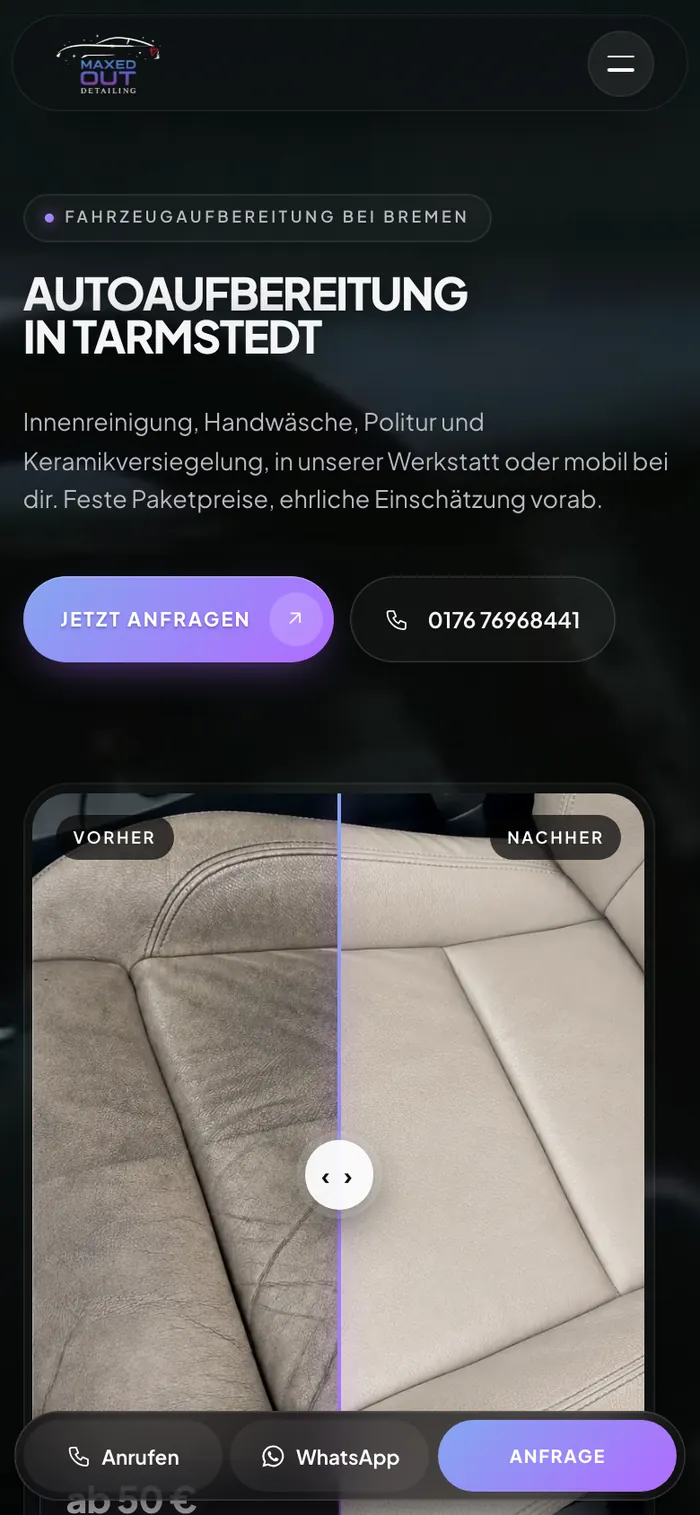 Startseite von maxedout-detailing.de am Handy