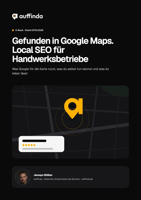 Deckblatt des E-Books „Gefunden in Google Maps. Local SEO für Handwerksbetriebe“